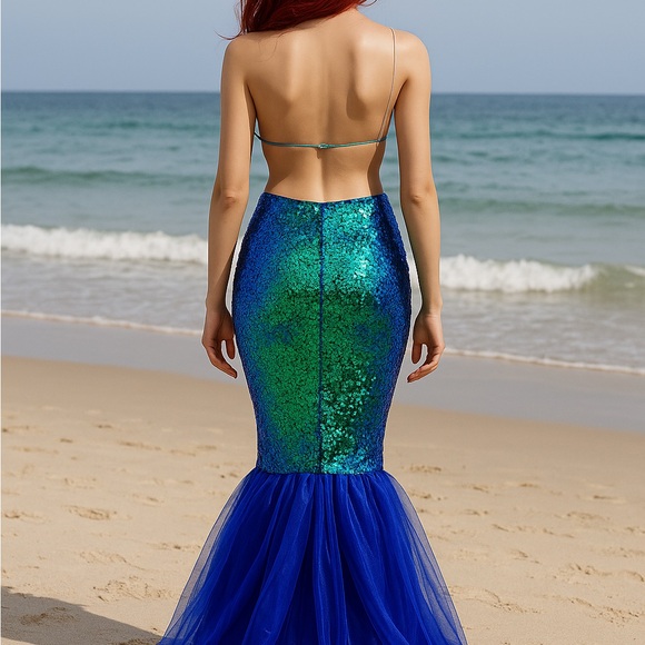 Blue and Green Sequin Mermaid Skirt - Picture 2 of 3